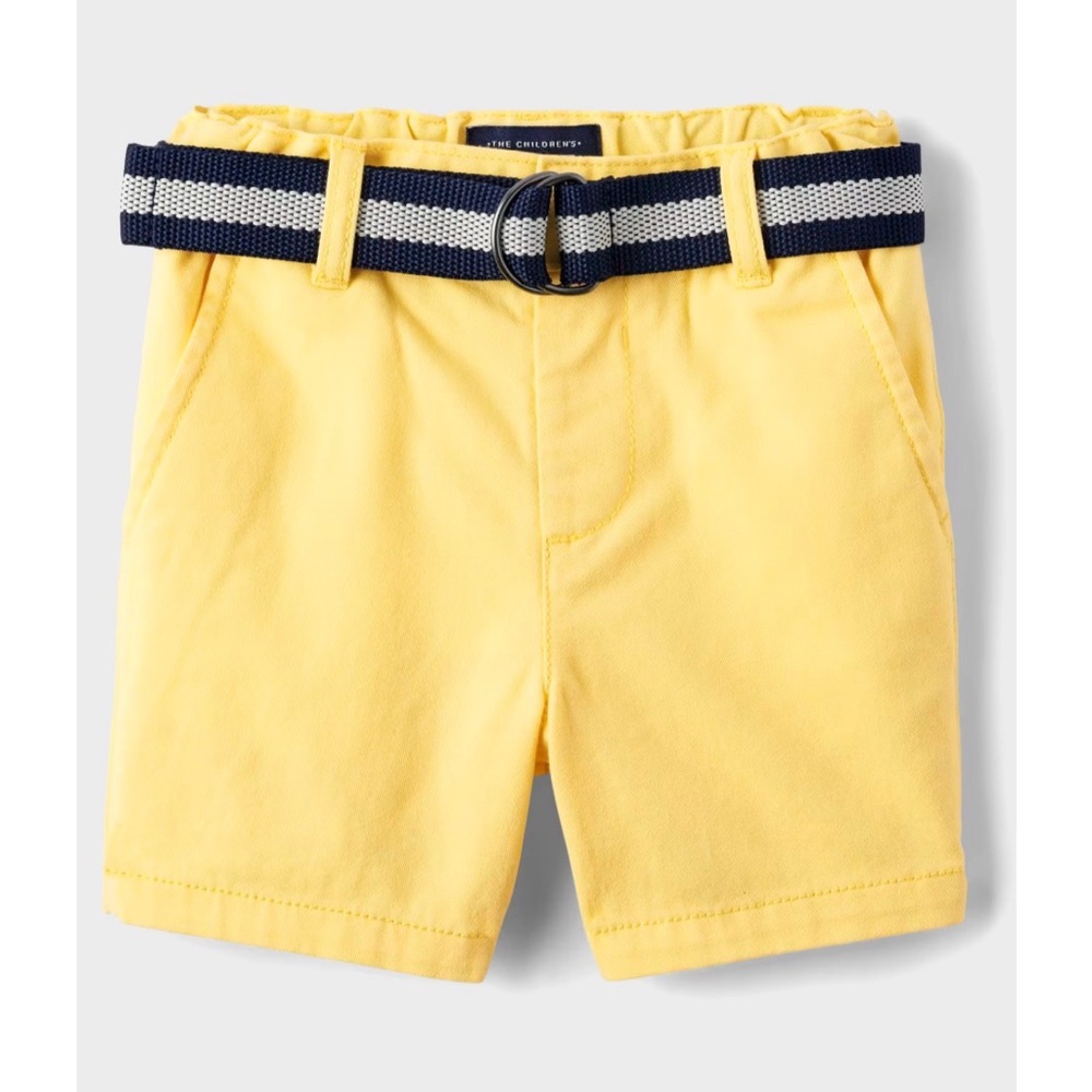 The Children's Place Yellow 100% Cotton Shorts with Navy Belt Sun Valley Size 2T